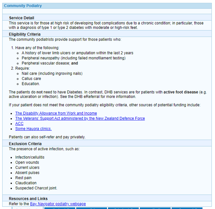 Image of the Community Podiatry referral with eligibility criteria